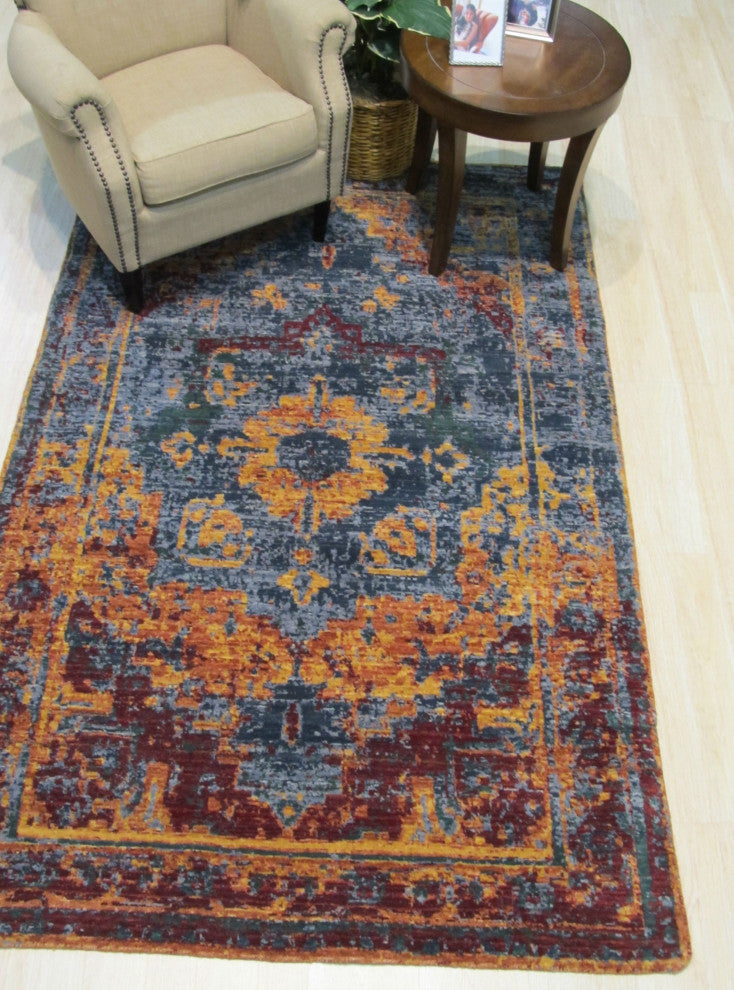 Blue Traditional Geometric Bohemian Serapi Area Rug