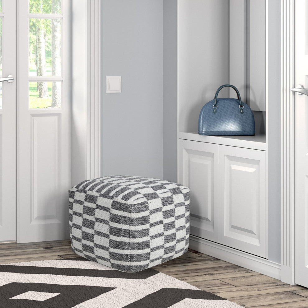 Modern Checkered Dimensional Pouf Ottoman