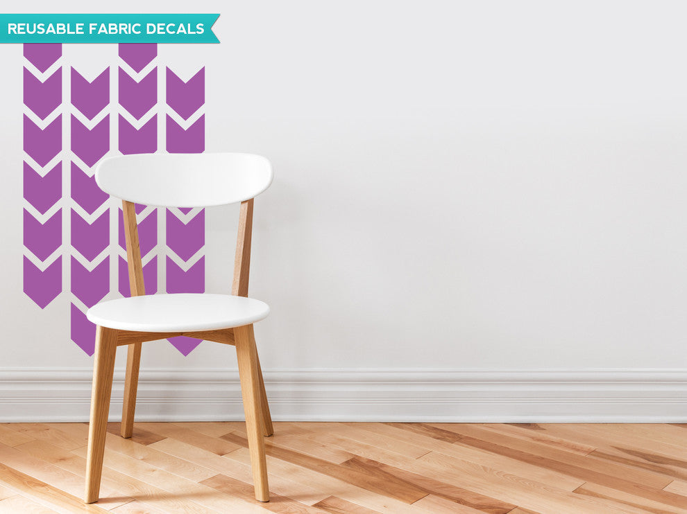 Chevron Arrows Fabric Wall Decals, Set of 26 Chevron Pattern Decals, Purple