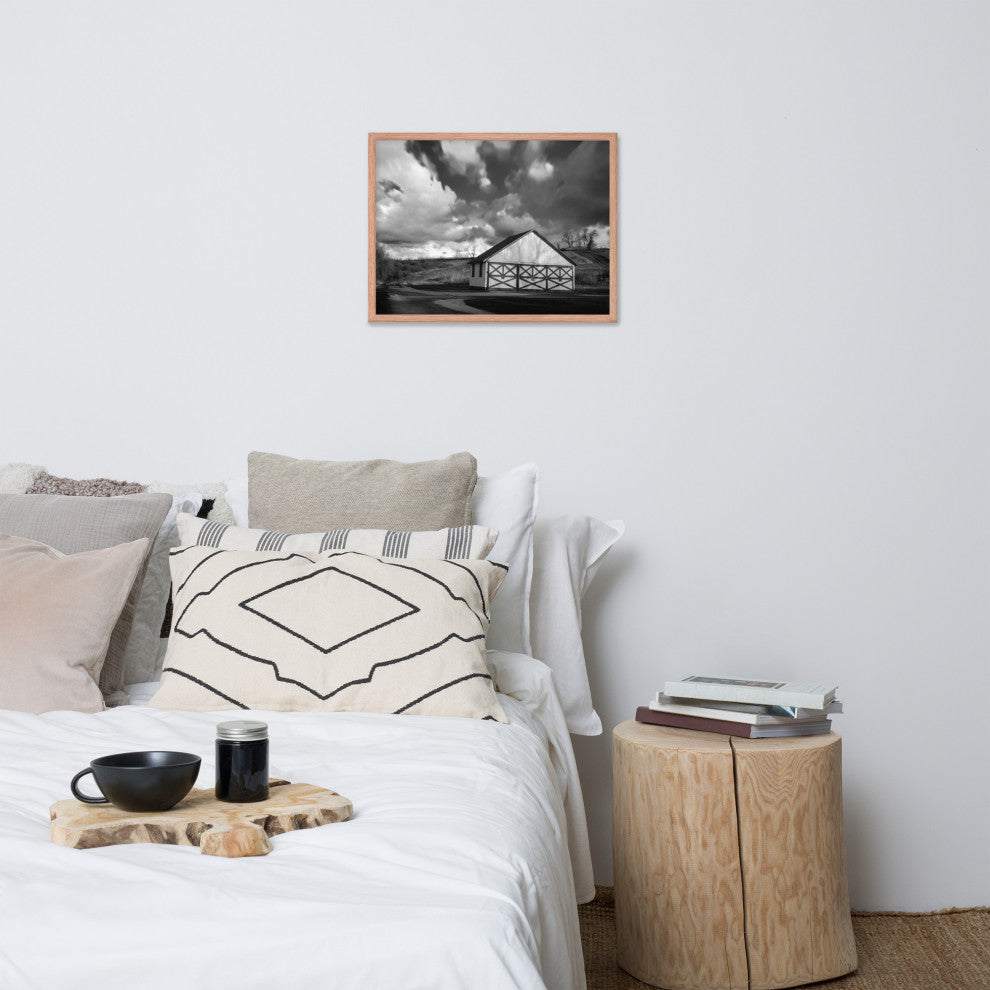 Aging Barn Morning Sun in Black and White Framed Photo Paper Wall Art Prints, Red Oak, 18" X 24"