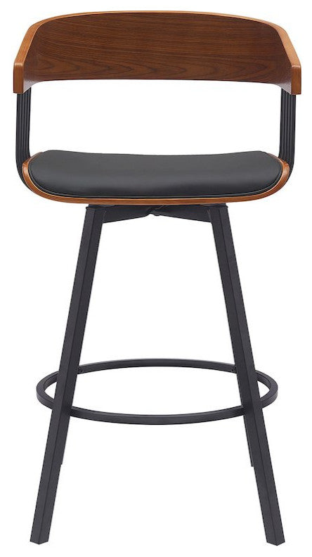 Athena Upholstered Wood Swivel Bar or Counter Stool with Black Metal