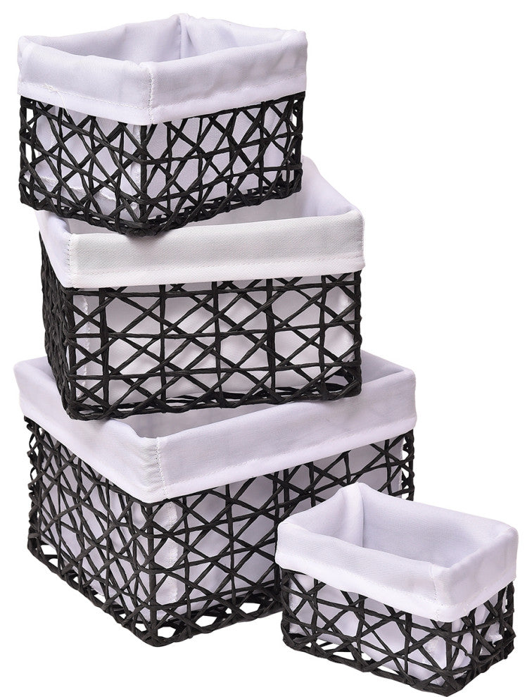 Paper Rope Storage Totes, 4-Piece Set, Black