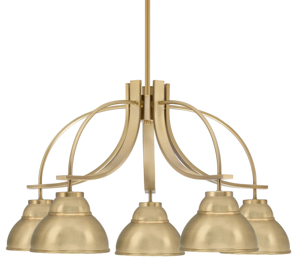 Cavella 5 Light, Chandelier, New Age Brass Finish, 7" New Age Brass Metal Shades