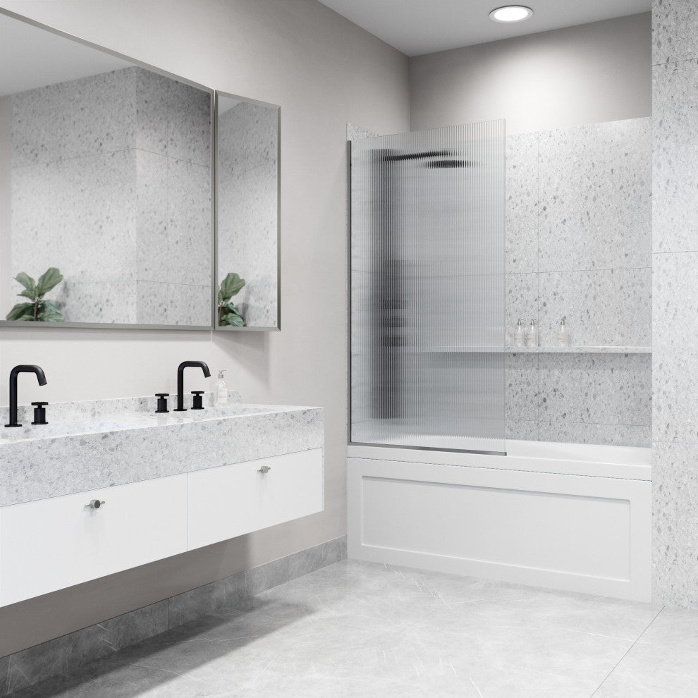 VIGO Zenith Frameless Fixed, Chrome, Tub Screen, 34" W X 62" H, Fluted Glass