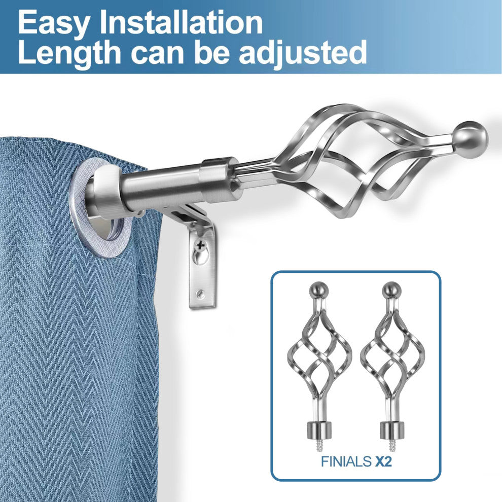 1" Birdcage Drapery Curtain Rod, Brushed Steel, 28"-48"