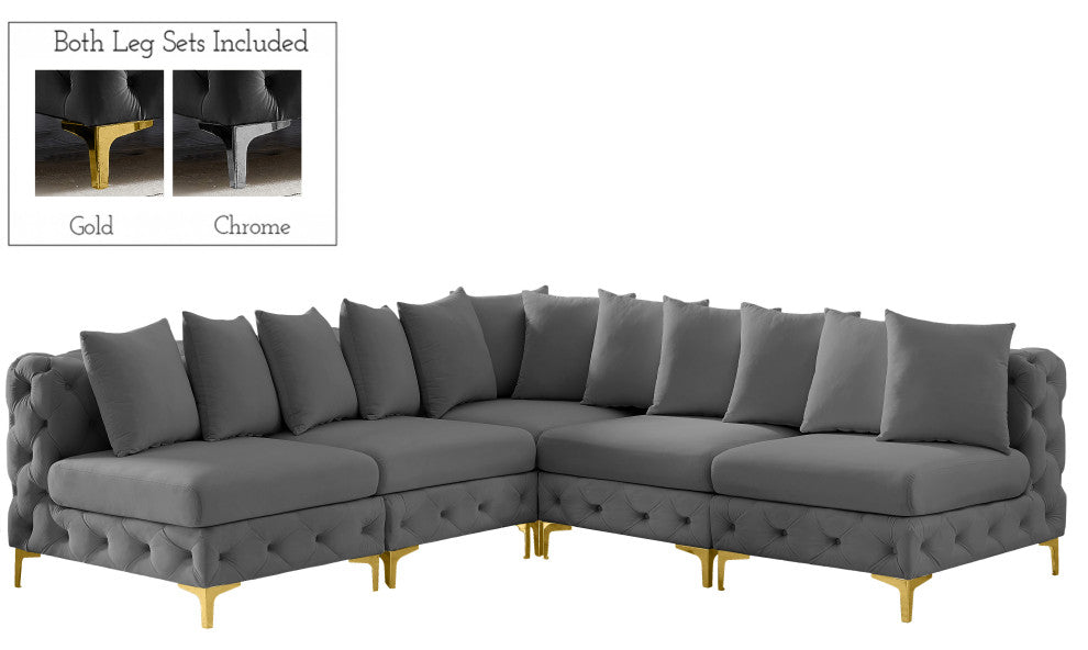 Tremblay Modular Sectional, Grey, L-Shaped, 5-Piece: Armless (4), Corner (1)