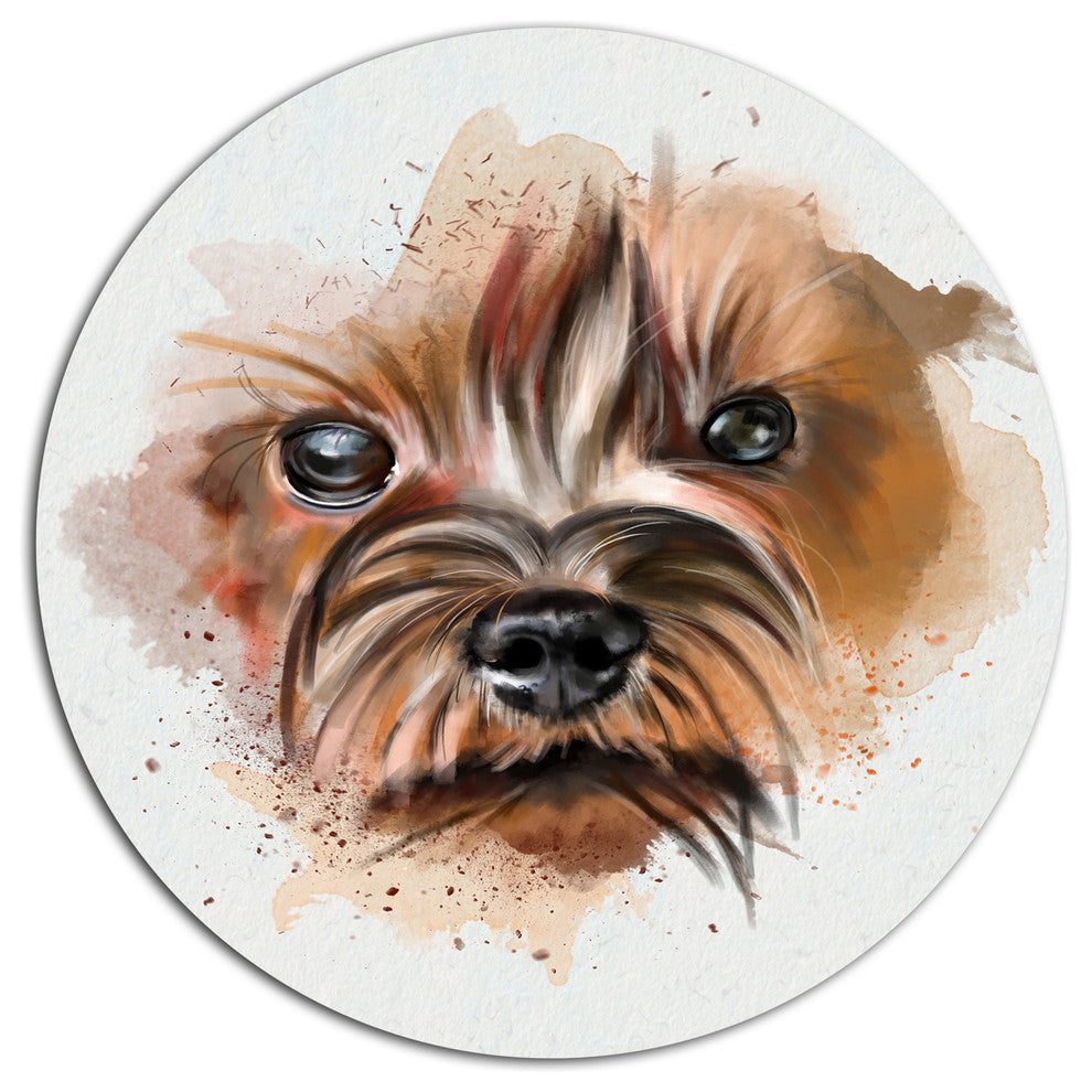 Brown Funny Watercolor Dog, Animal Round Metal Wall Art, 23"