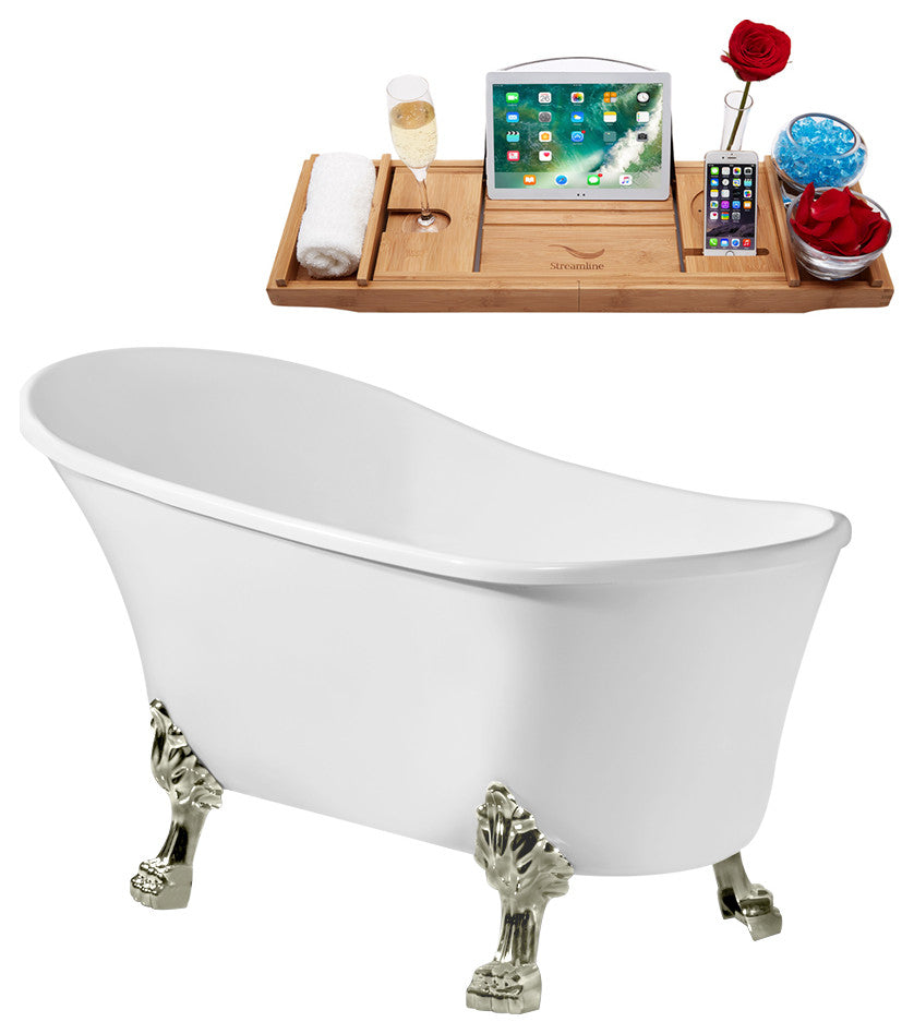 55" Streamline N346BNK-IN-BNK Clawfoot Tub and Tray With Internal Drain