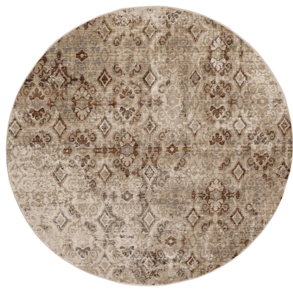 HomeRoots 7' x 7' Polyester Ivory or Blue Area Rug