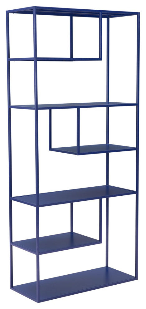 Bookcase Wall Shelf Rack, Steel Metal, Blue, Lounge Cafe Lobby Hospitality