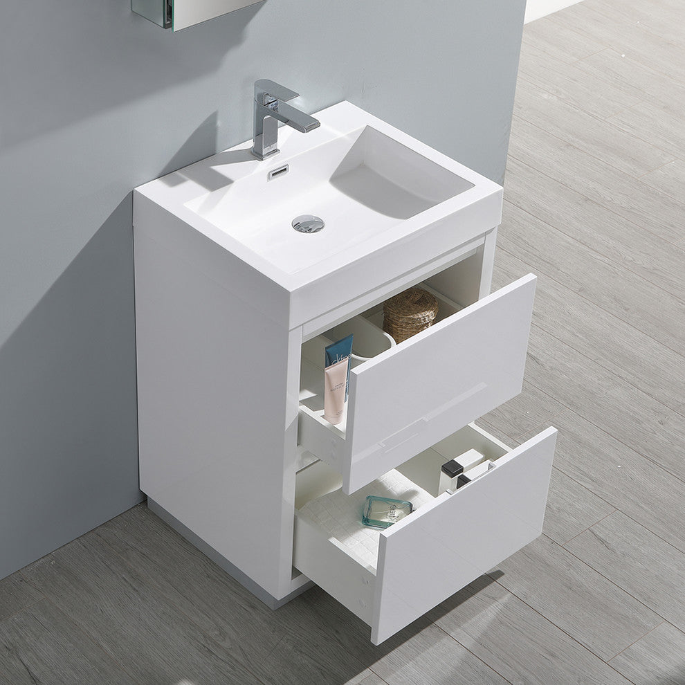 Fresca Valencia 24" Glossy White Free StandingVanity w/ Medicine Cabinet