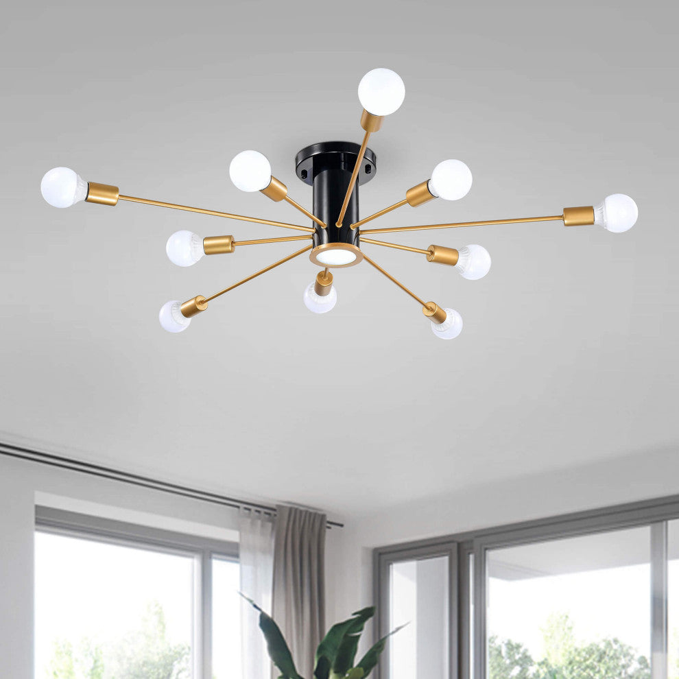 Lorena Sputnik 11-Light Flush Mount, Black and Gold Finish