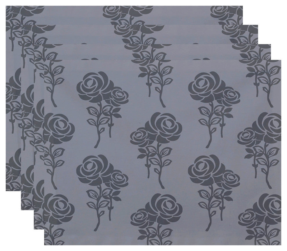 18"x14" Carmen, Floral Print Placemat, Gray, Set of 4