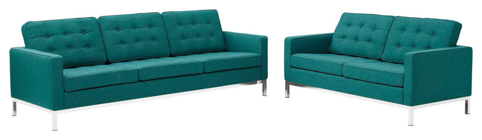 Loft 2 Piece Upholstered Fabric Sofa And Loveseat Set
