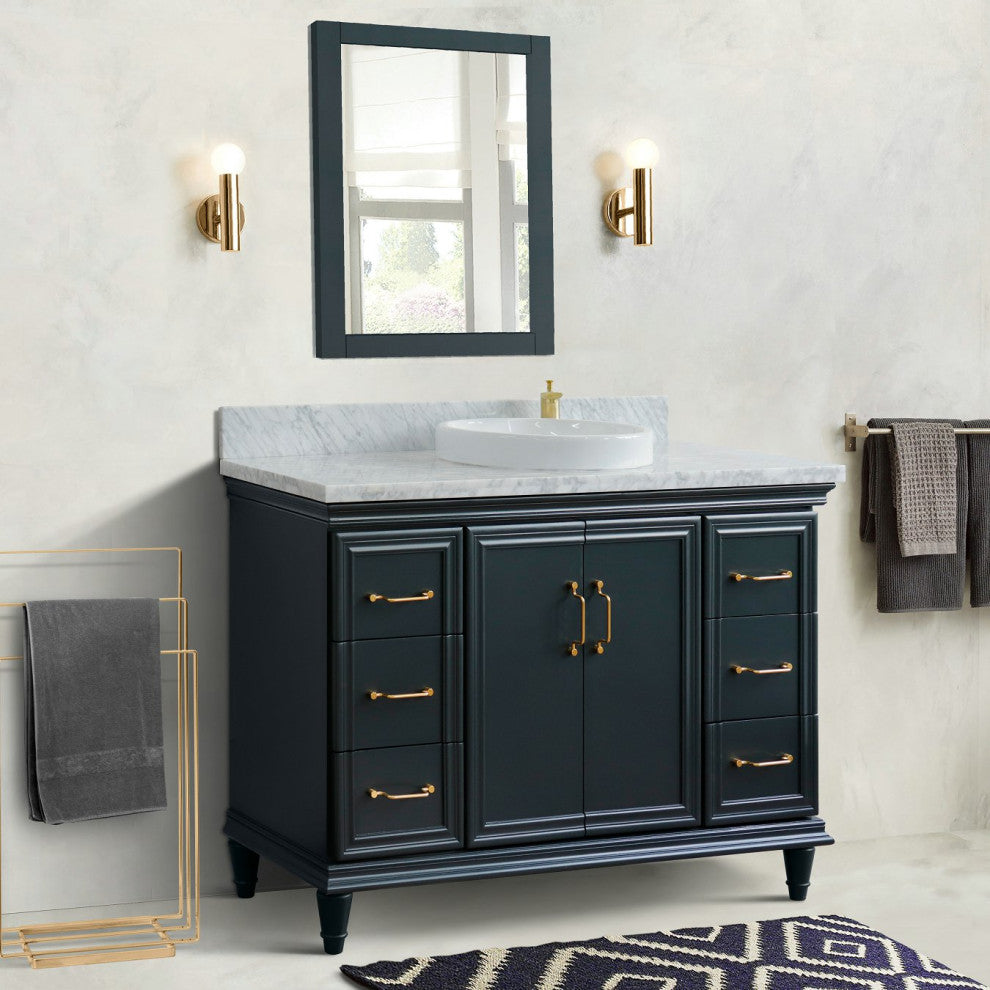 49" Single Sink Vanity, Dark Gray Finish With White Carrara Marble