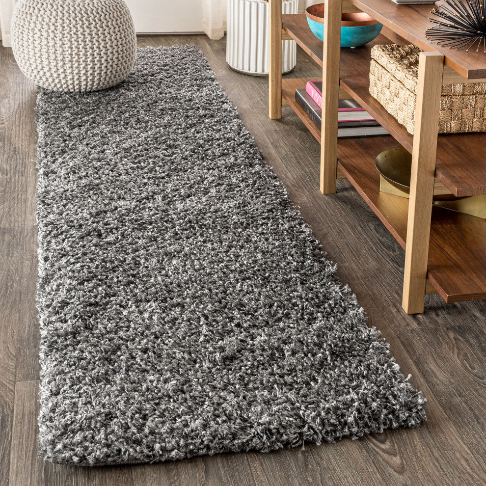 Mercer Shag Plush Area Rug, Charcoal, 2 X 8