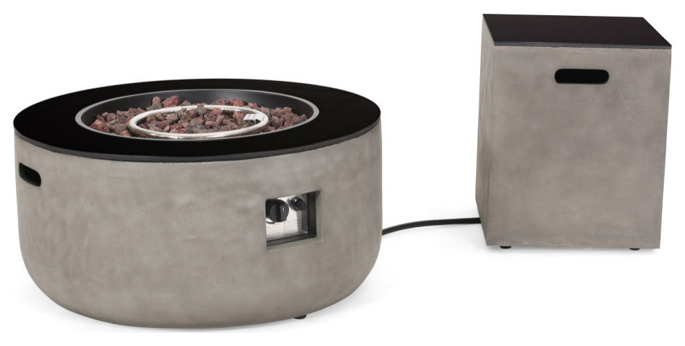 Erin Outdoor Round 4 Seater Wicker Sectional Set With Fire Pit
