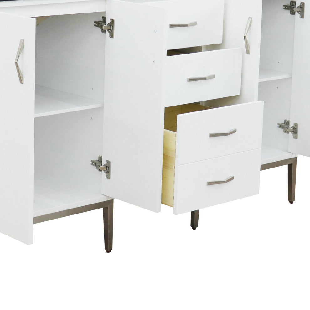 61" Double Sink Vanity, White Finish With Black Galaxy Granite And Round Sink