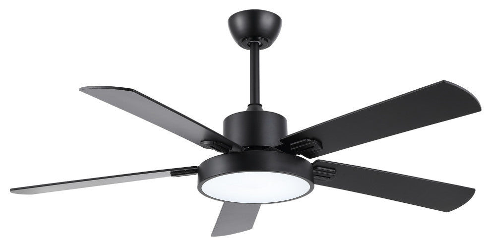 52" Modern 5-Blade Black Ceiling Fan With LED Light Kit and Remote