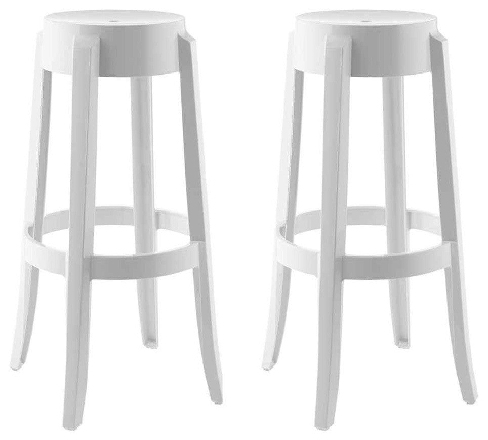 Modern Urban Contemporary Bar Stool Set of 2, White Plastic