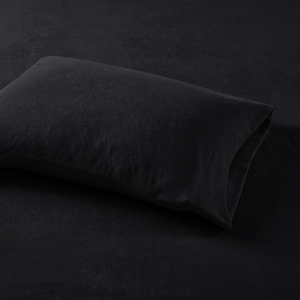 True North by Sleep Philosophy Microfleece Warm Sheet Set, Black, Twin