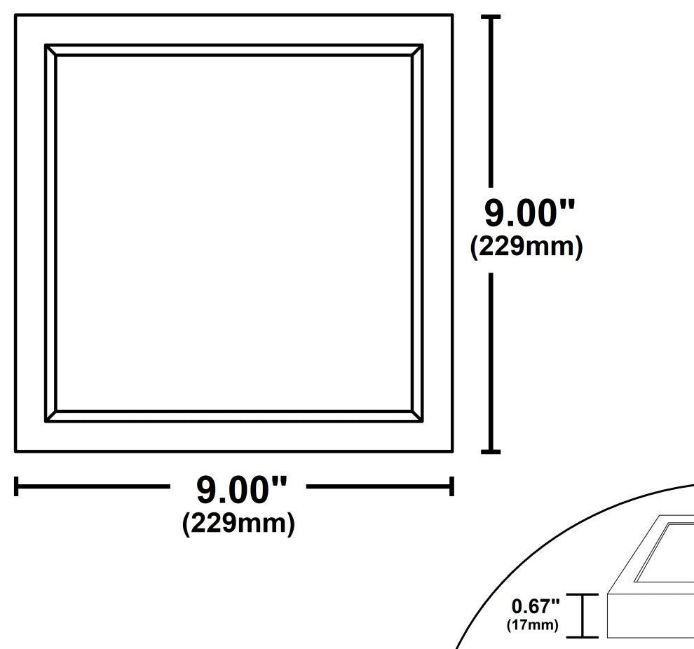 DSE9 9" Edge-Lit LED Surface Mount Downlight, Square, 3000k