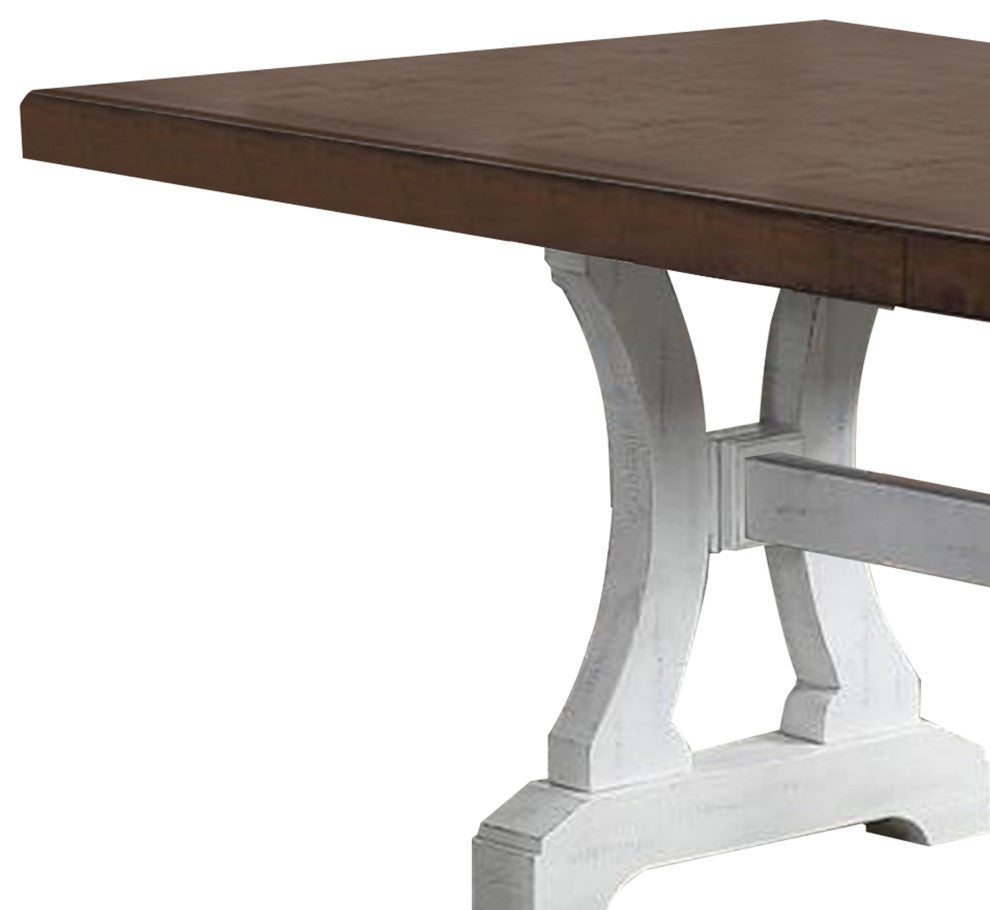 Benzara BM268884 Dining Table With Trestle Base and Extension Leaf, Black/Brown