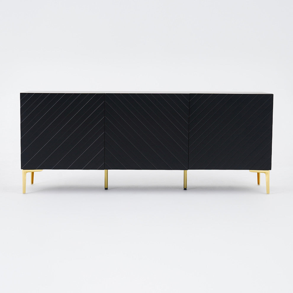 Modern 70.9" Black Buffert Sideboard Table with Gold Legs & 3 Doors, Black