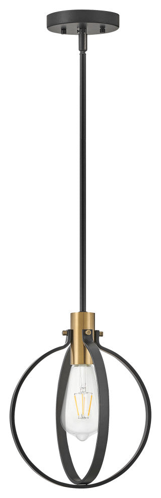 Lark Cirque 10" Single Orb Pendant, Black + Lacquered Brass