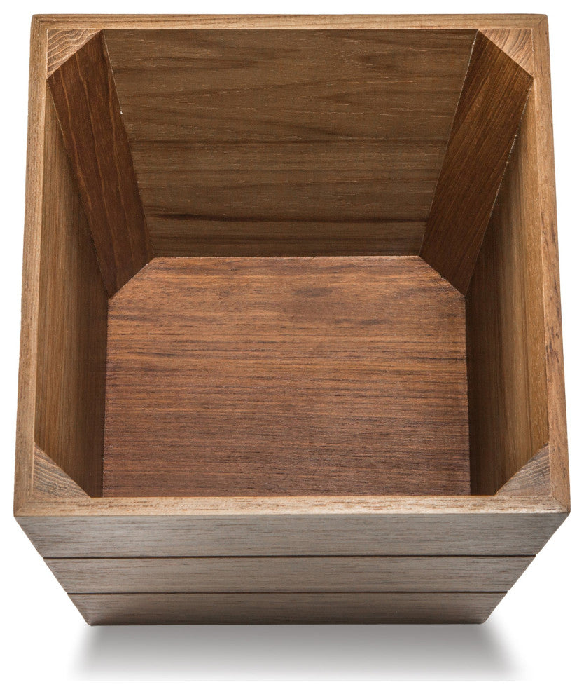 12" Traditional Solid Teak Large Waste Basket
