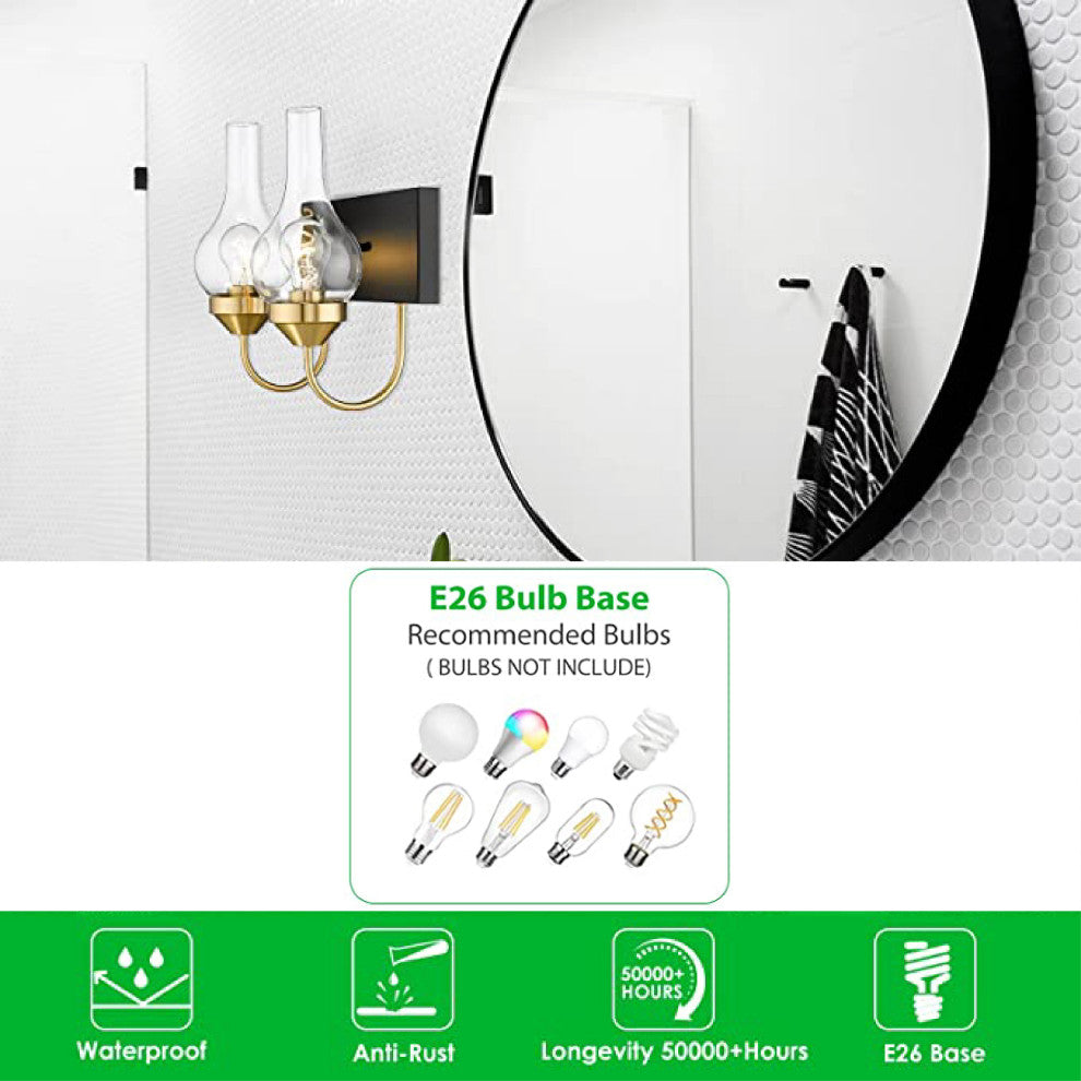 2-Lights farmhouse bathroom vanity Metal bathroom lights over mirror black