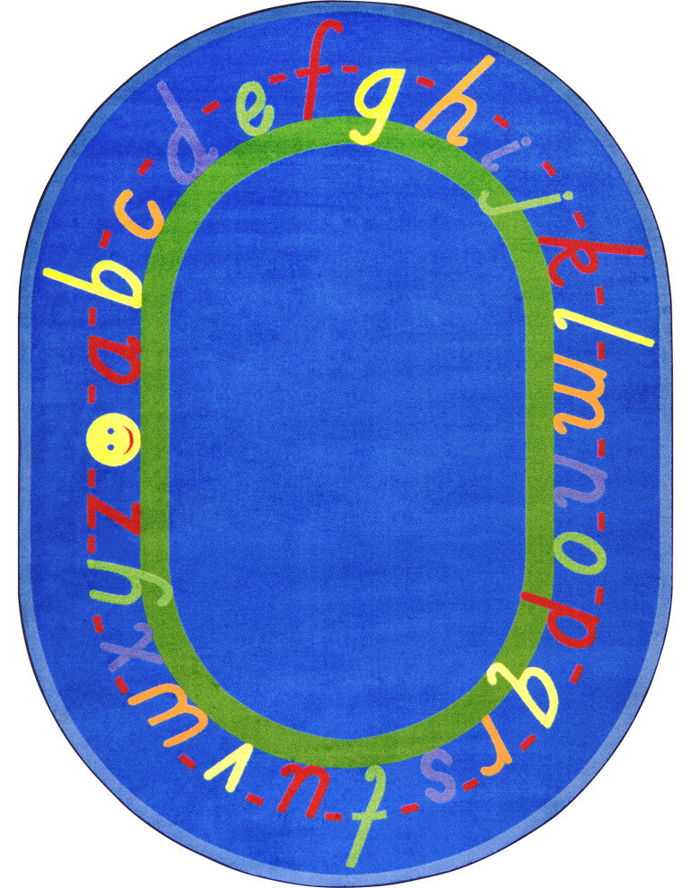 Kid Essentials Rug, AlphaScript, Blue, 7'8"x10'9" Oval