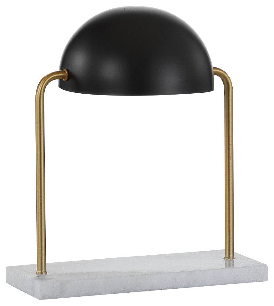 Porter 13.5" Dome Lamp With Marble Base, Brass Gold and Black