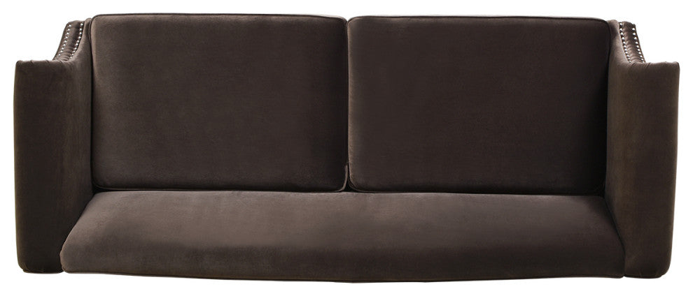 Elaine 77" Camel Back Small Space Sofa, Deep Brown Performance Velvet