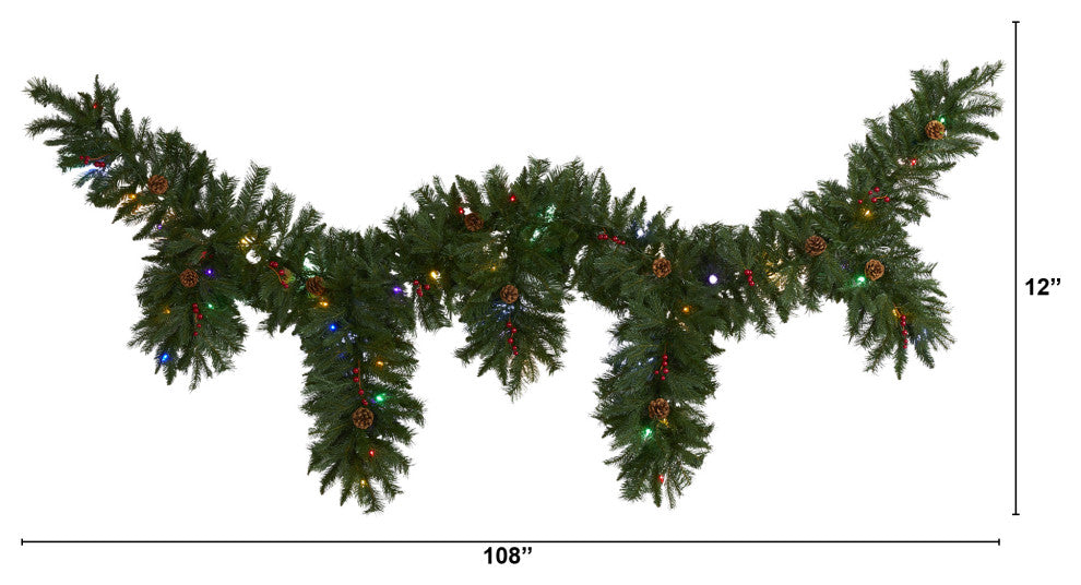 9' x 12ï¿½ Hanging Icicle Christmas Garland / 50 LED Lights Berries and Pine Cones