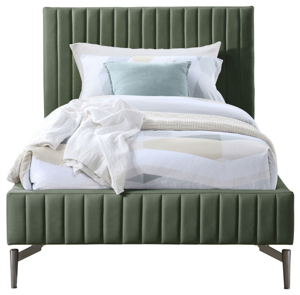 Gallo Vegan Leather Upholstered Bed, Green, Twin