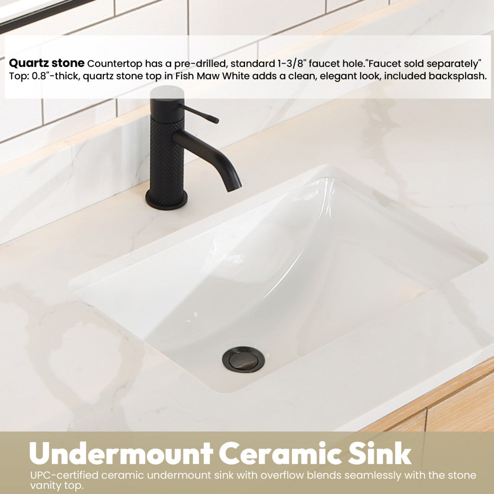 Cristo Floating Bath Vanity With Stone Top, Fir Wood Brown, 55in., No Mirror
