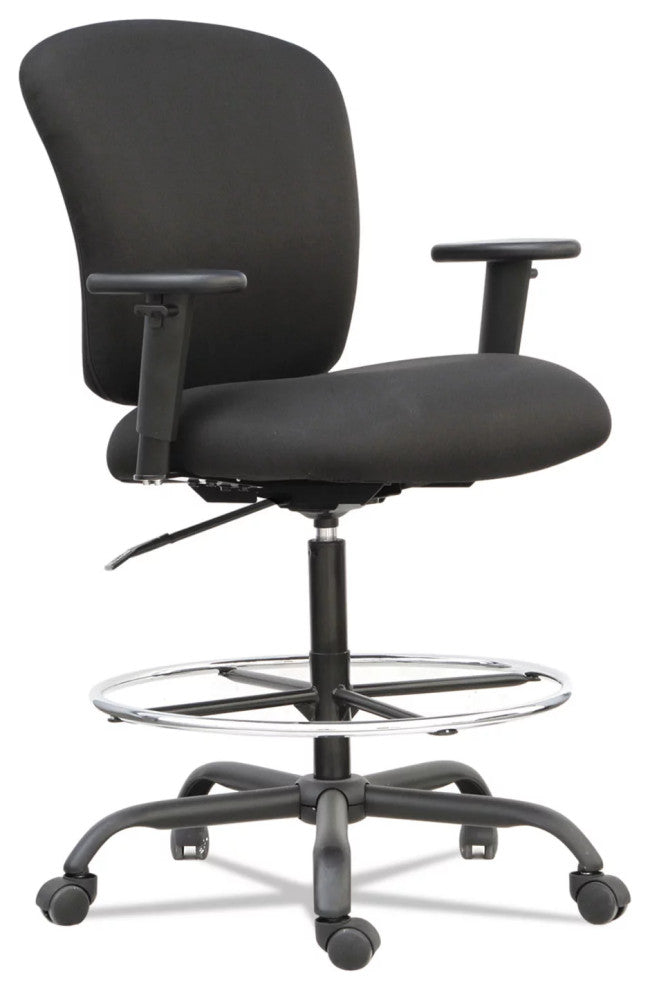 Contemporary Office Chair, Tall Design With Padded Seat & Chrome Footrest, Black