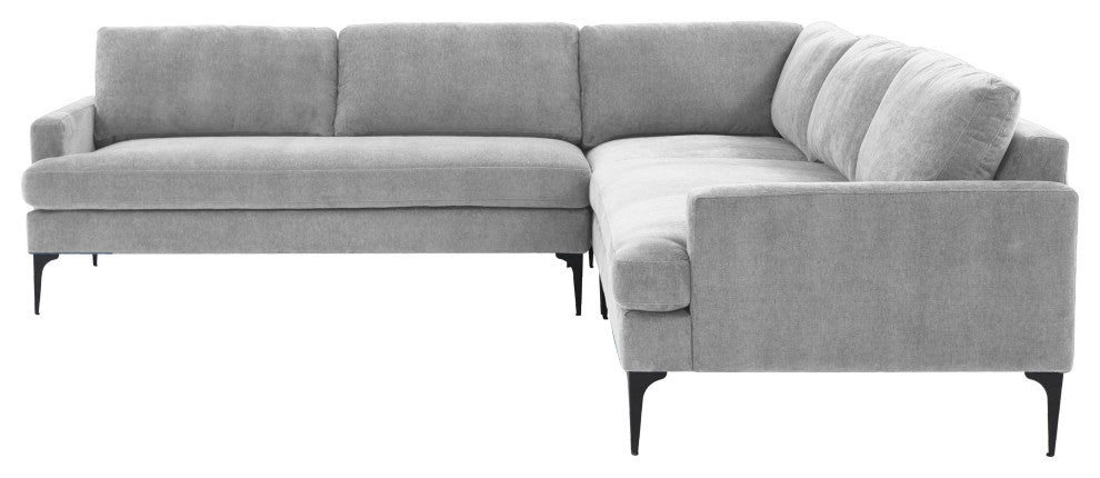 Serena Gray Velvet L-Sectional With Black Legs