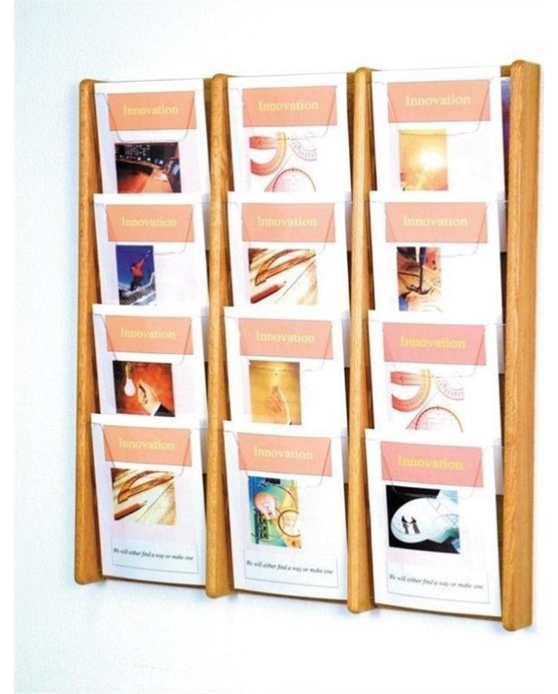 Wooden Mallet 12 Pocket Acrylic and Oak wall Display in Light Oak