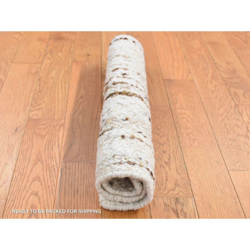 Ivory Modern Minimalist Design 100% Wool Hand Knotted Square Rug 1'8"x1'8"