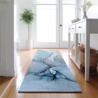 Premium Machine Washable Mayfield AMF506 Blue 2'3" x 7'6" Runner Rug