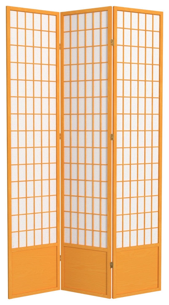 7' Tall Window Pane Shoji Screen, Honey, 3 Panels