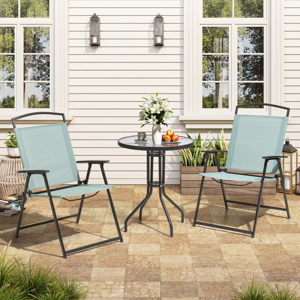 3-Piece Patio Bistro Set, Outdoor Folding Chairs and Table Set, Green