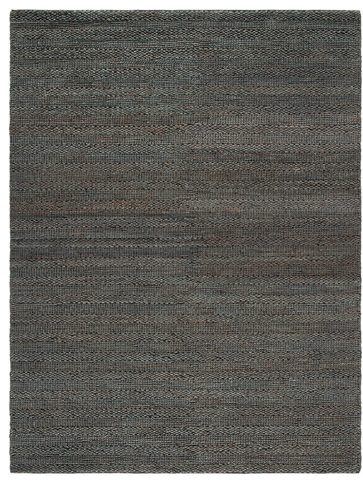 Traditional 8x10 Hand-Woven Area Rug with Geometric Pattern, Natural Jute Fiber, Charcoal