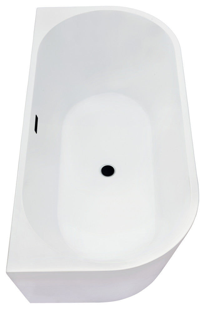 Satchi 67"x32" Flatbottom Freestanding Soaking Bathtub, Matte Black Hardware