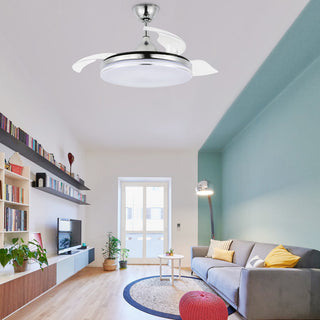 42" Modern Retractable Ceiling Fan with Light Kit and Remote Control 3 Blades, Chrome, 42"