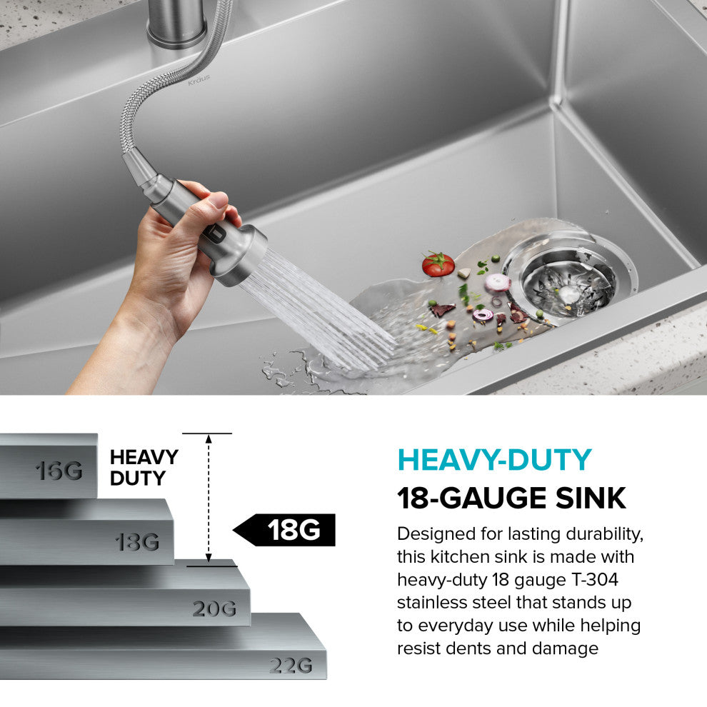 KRAUS Fairlane 33" Drop, / Top Mount 2-Bowl Stainless Steel Kitchen Sink