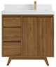 Madison Teak 36 Right Offset Bath Vanity in Dark Natural 2" White Quartz