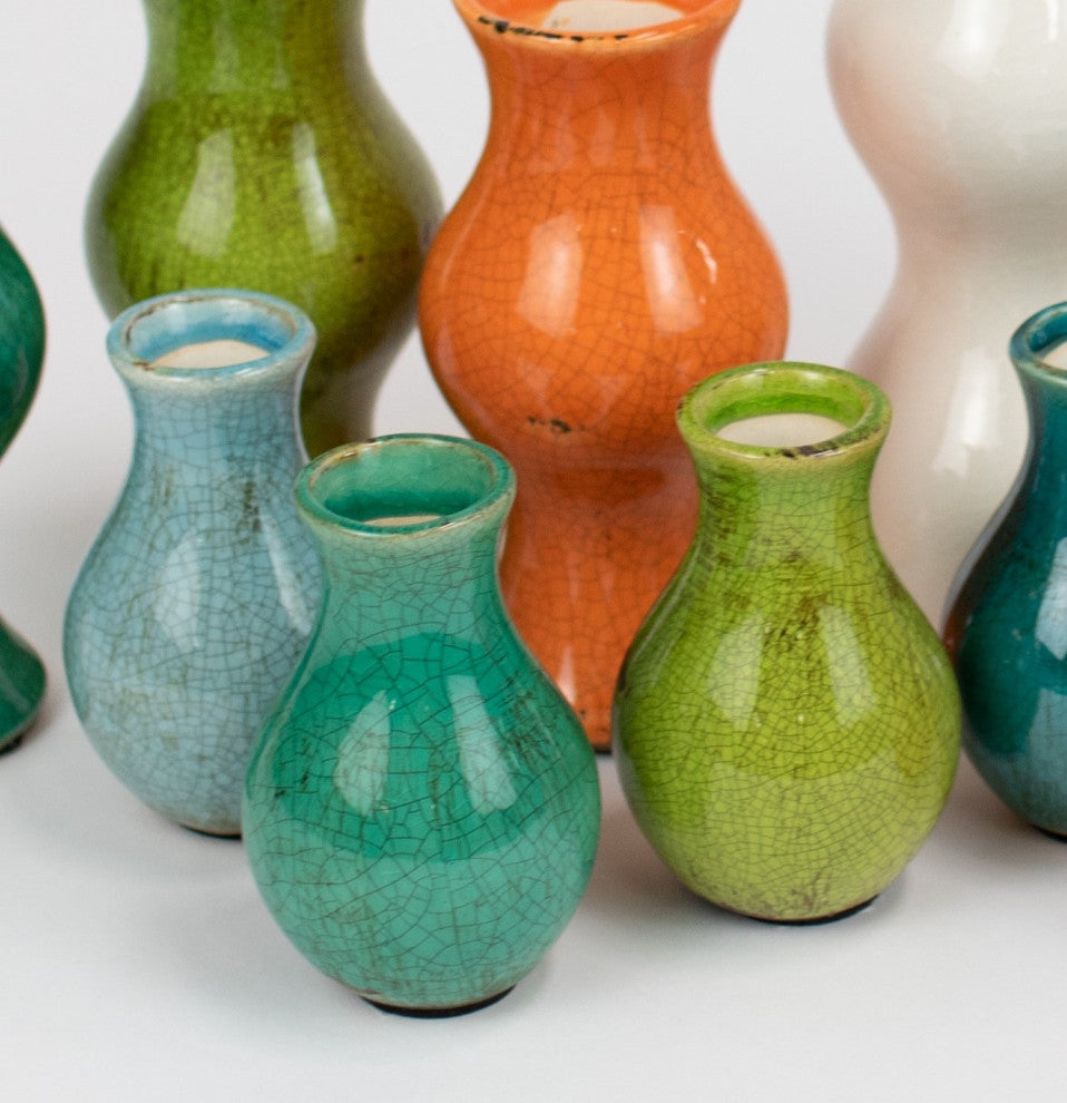 Mid Century Modern Mini Bud Vases, Multi-Color, 13-Piece Set